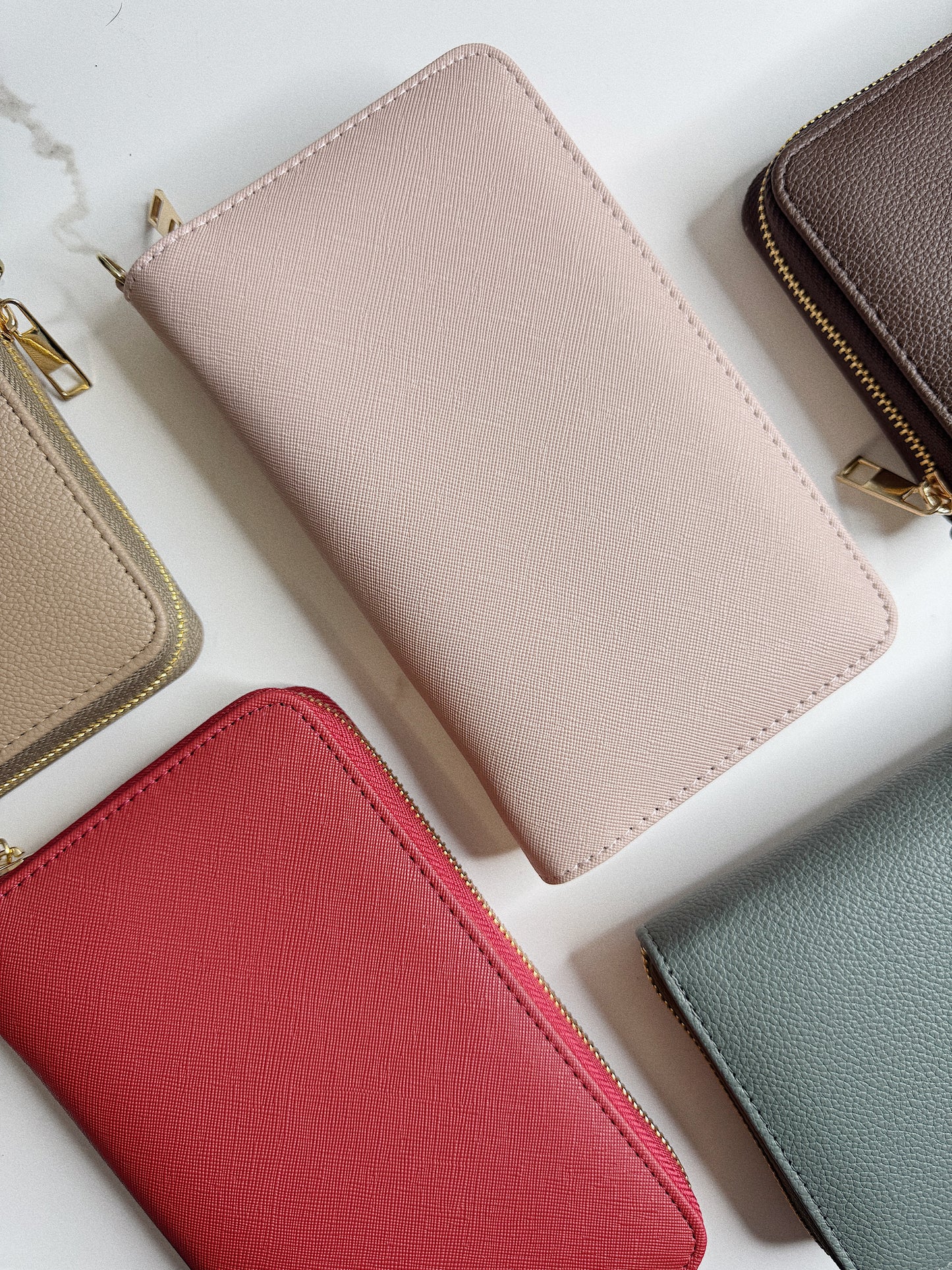 Collection of colorful wallets 