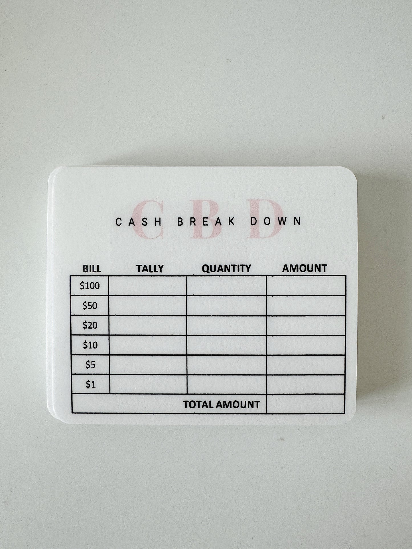 CASH BREAKDOWN CARD